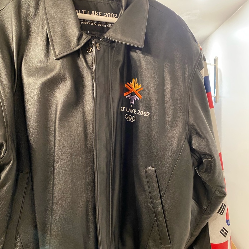 Salt Lake 2002 Black Leather Varsity Jacket